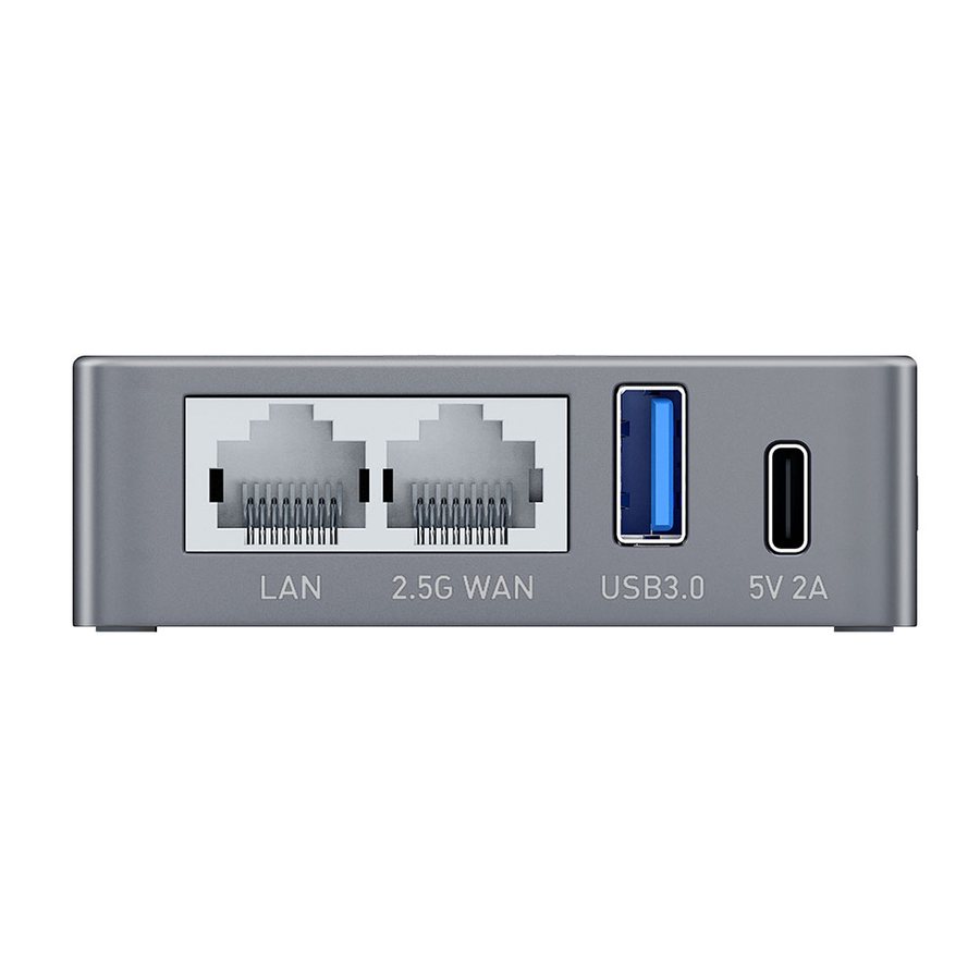 DroTiser box rear ports, two network ports plus USB and power